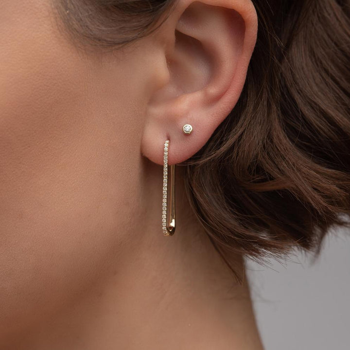 Large Diamond Square Hoop - Yellow Gold