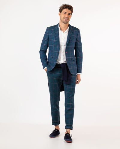 Checked Blazer With Red Outline - Blue
