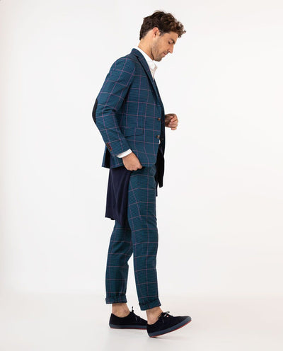 Checked Blazer With Red Outline - Blue