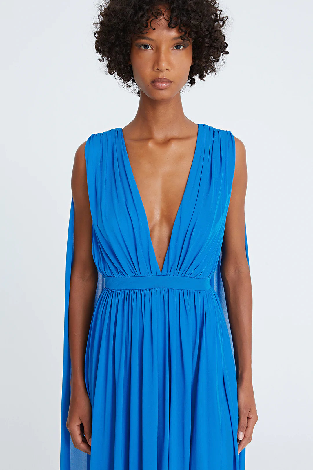 ASHLEY JERSEY V-NECK GOWN - Azure
