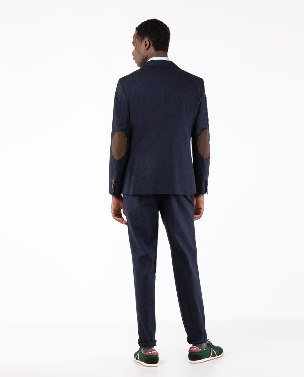 Cotton Herringbone Blazer - Navy