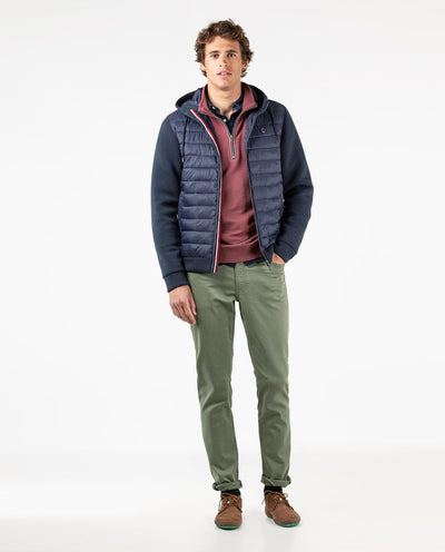 hooded jacket with neoprene sleeves - navy