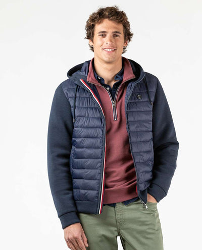 hooded jacket with neoprene sleeves - navy