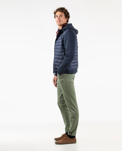 hooded jacket with neoprene sleeves - navy