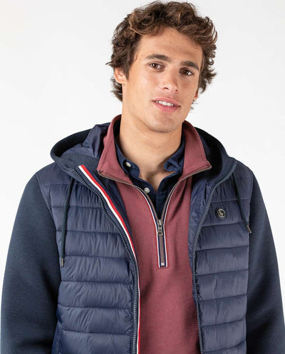 hooded jacket with neoprene sleeves - navy