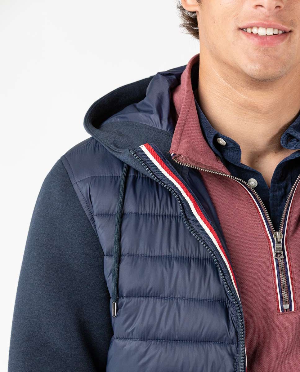 hooded jacket with neoprene sleeves - navy