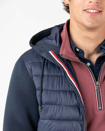 hooded jacket with neoprene sleeves - navy