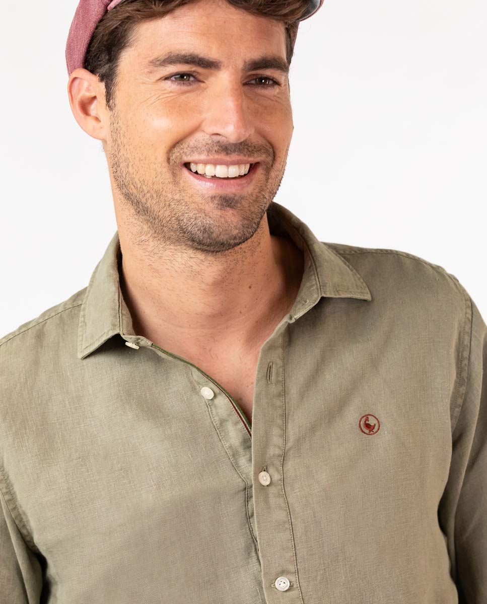 Plain Linen Popover Shirt - Green