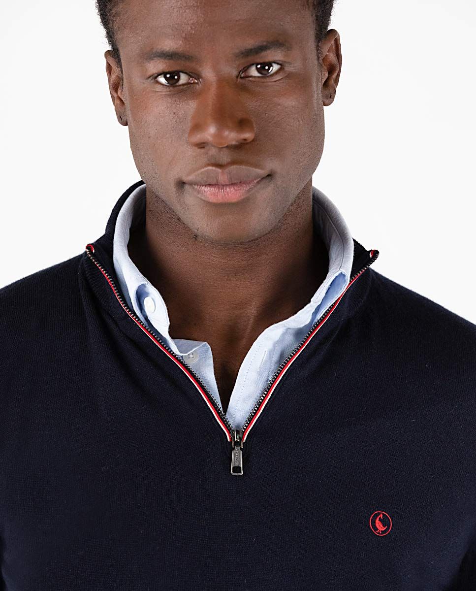 ZIP UP SWEATER -navy