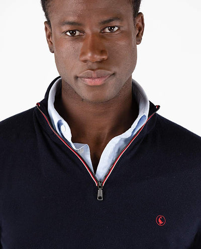 ZIP UP SWEATER -navy