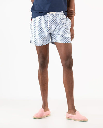 Striped Swimsuit with Fish Print - Blue