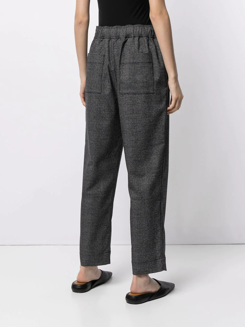 Check-pattern Cropped Trousers - Charcoal Grey