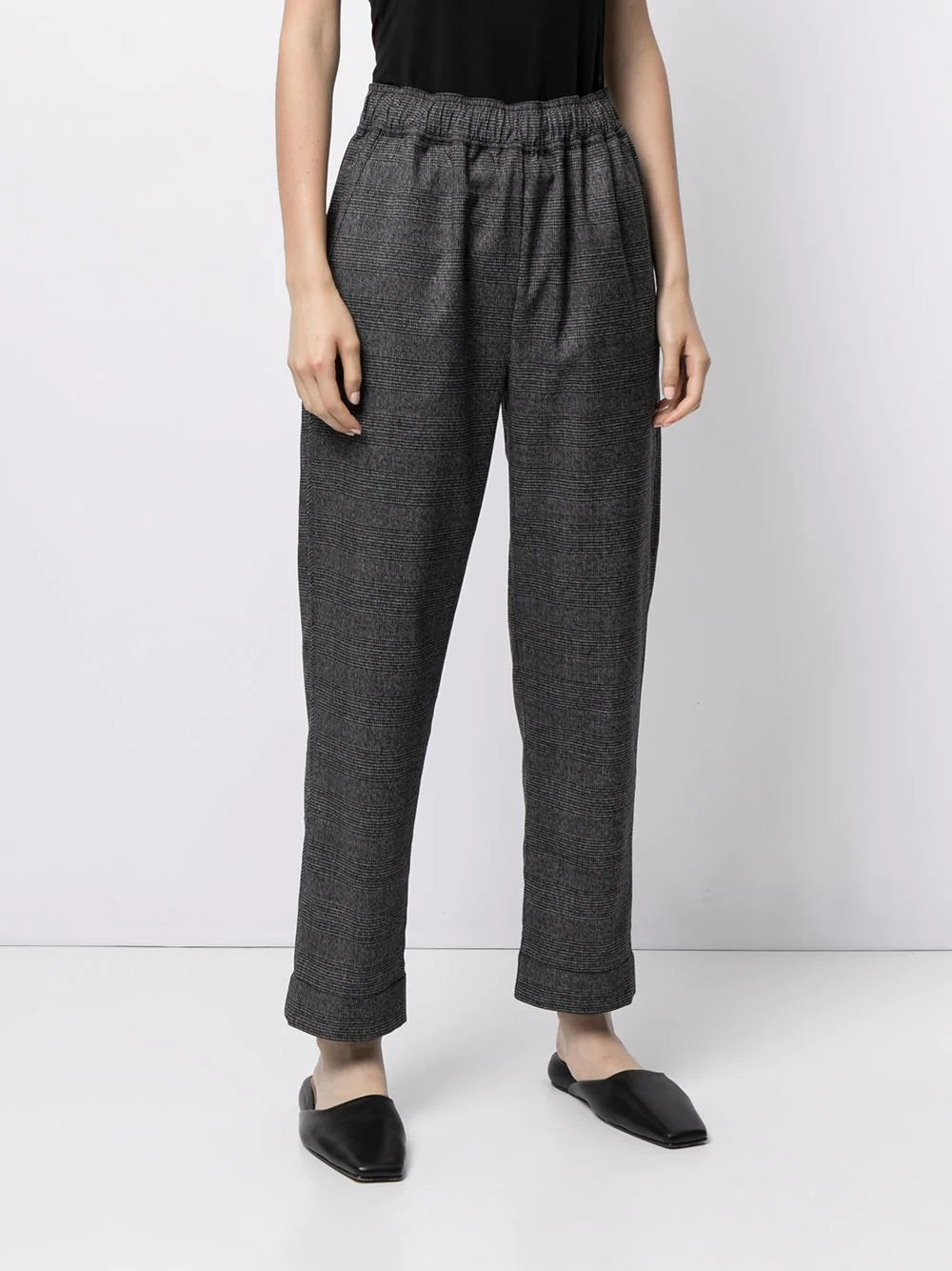 Check-pattern Cropped Trousers - Charcoal Grey