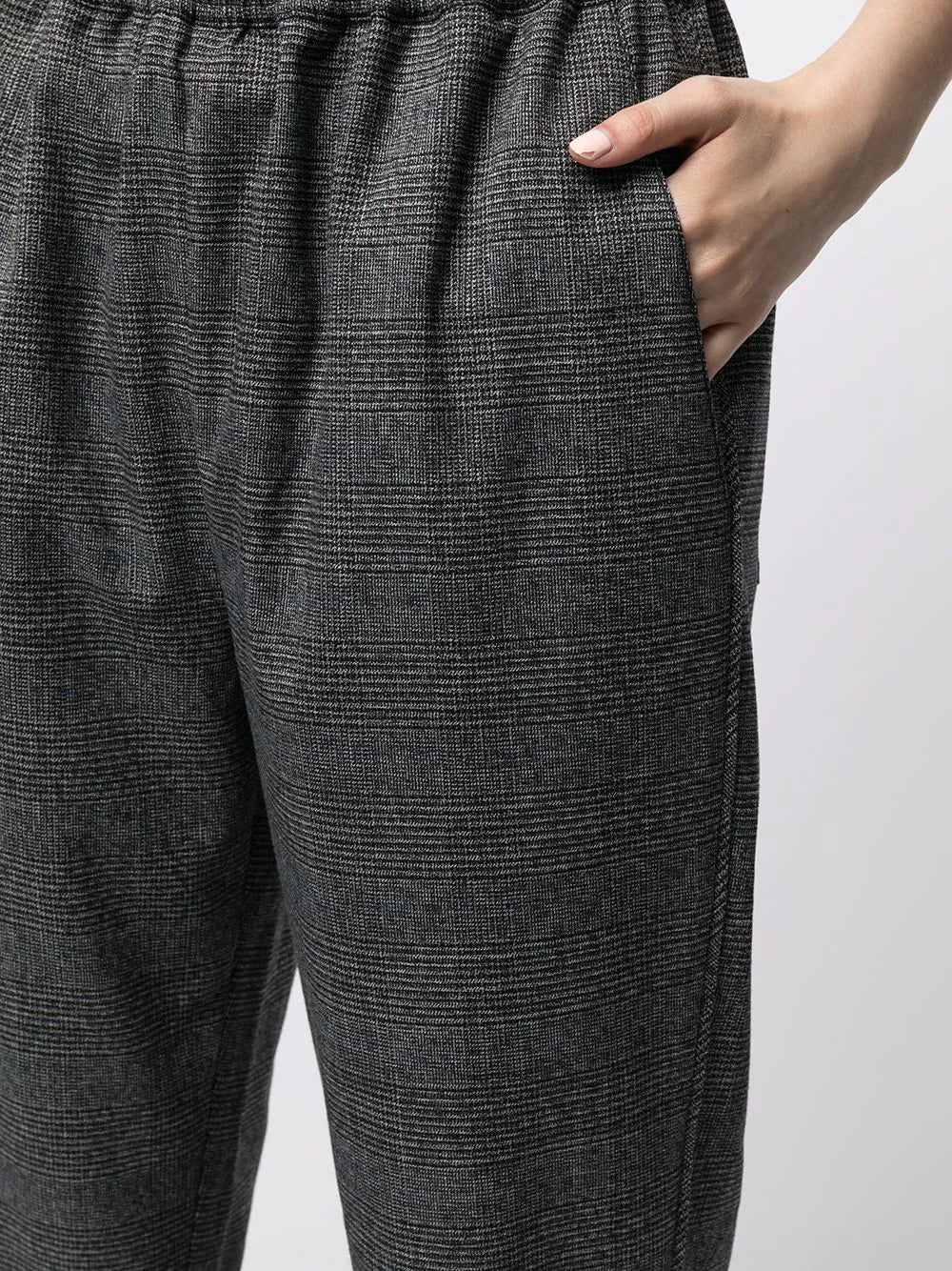 Check-pattern Cropped Trousers - Charcoal Grey