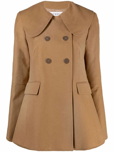 Bib-collar Double-breasted Coat - Brown