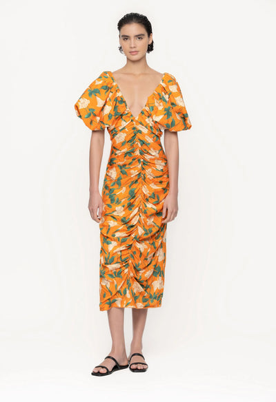 CAMELIA SABANERO DORADO VISCOSE JACQUARD MIDI DRESS