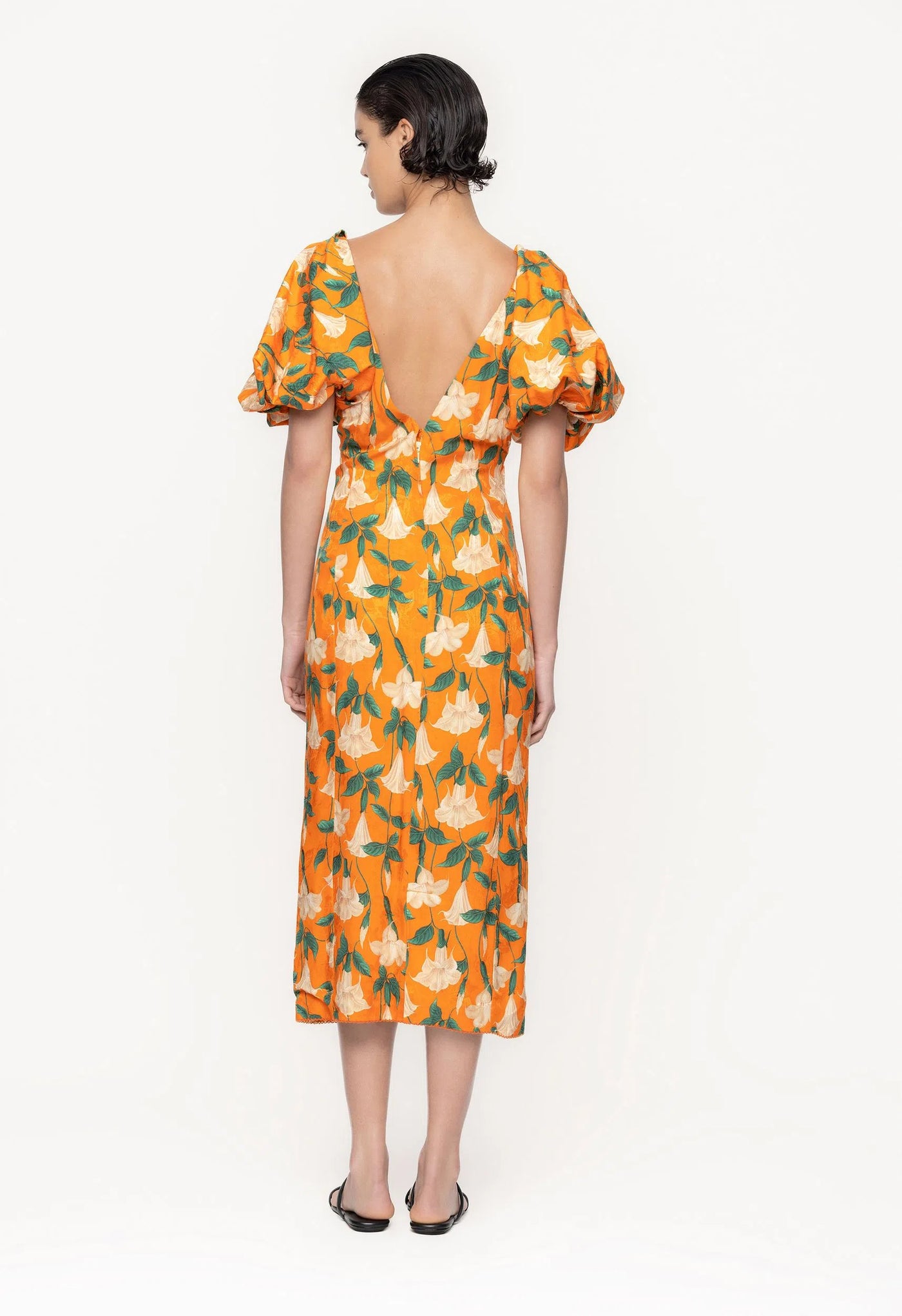 CAMELIA SABANERO DORADO VISCOSE JACQUARD MIDI DRESS