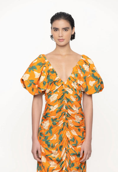 CAMELIA SABANERO DORADO VISCOSE JACQUARD MIDI DRESS