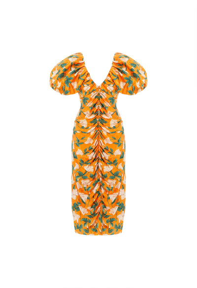 CAMELIA SABANERO DORADO VISCOSE JACQUARD MIDI DRESS