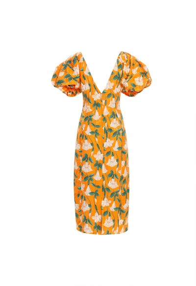 CAMELIA SABANERO DORADO VISCOSE JACQUARD MIDI DRESS