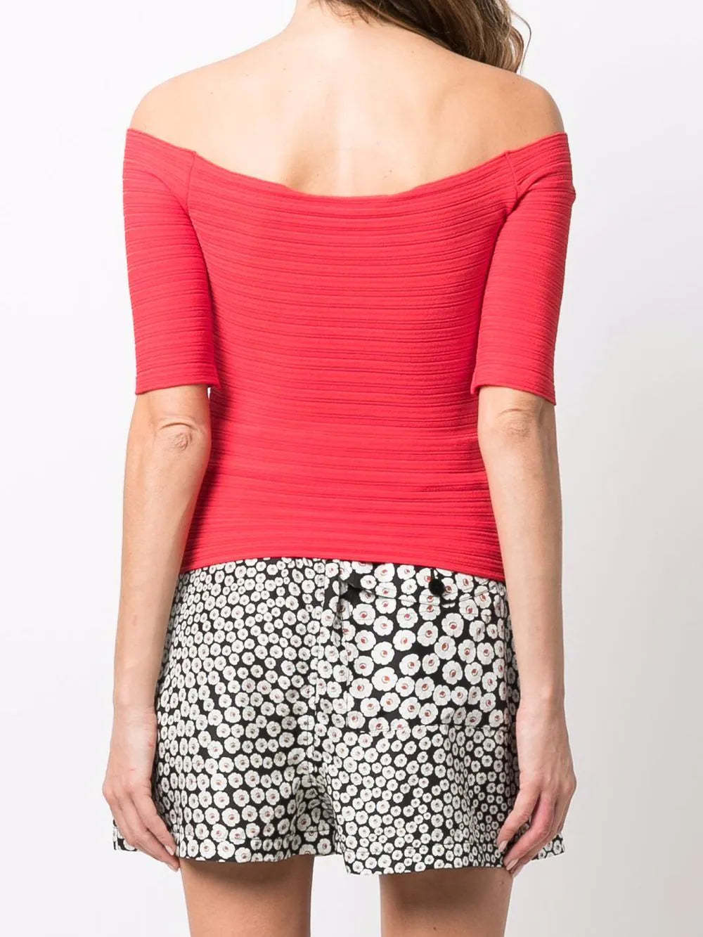 Off-shoulder Knit Cut-out Top - Red