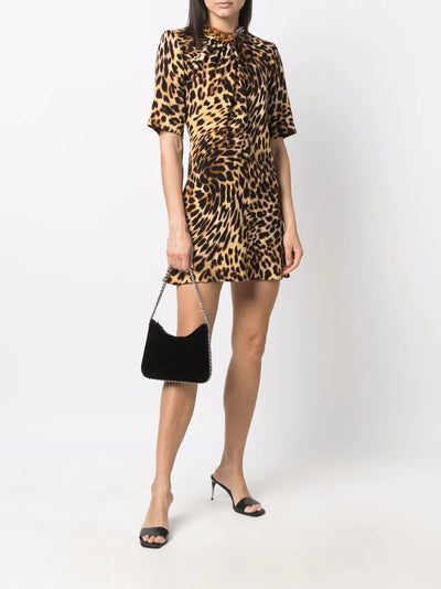 Chain-embellished Dress - Leopard