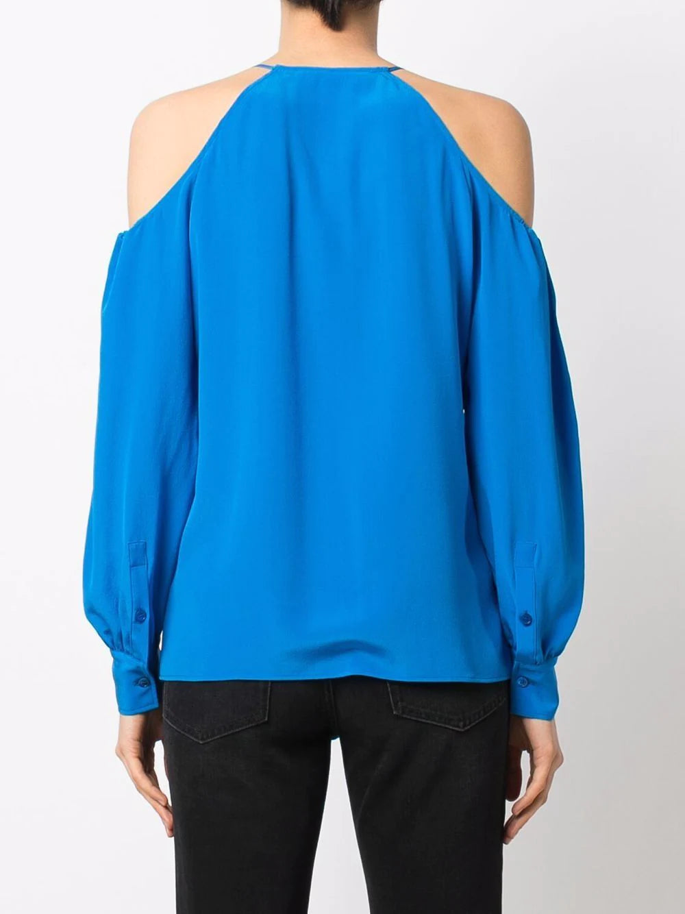 Cold-shoulder Silk Blouse - Jewel Blue