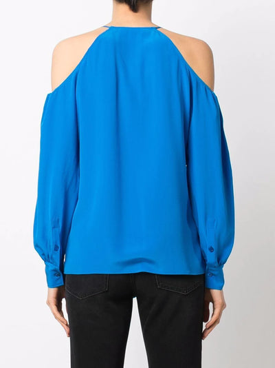 Cold-shoulder Silk Blouse - Jewel Blue