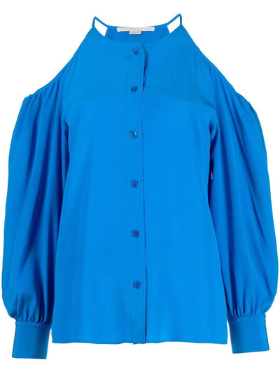 Cold-shoulder Silk Blouse - Jewel Blue