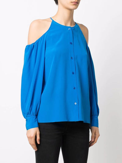 Cold-shoulder Silk Blouse - Jewel Blue