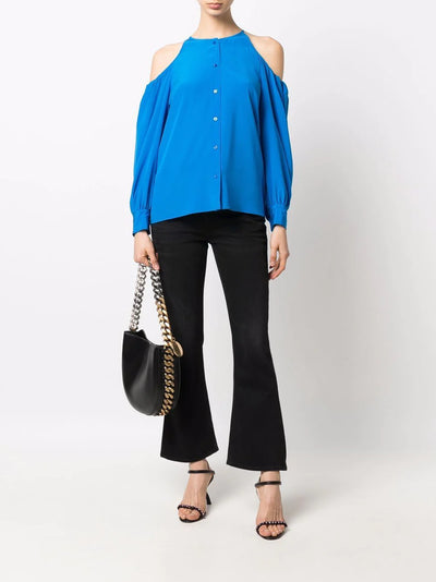 Cold-shoulder Silk Blouse - Jewel Blue