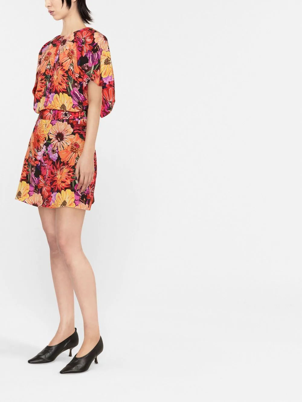 Floral-print Silk Mini Dress - Orange Multi