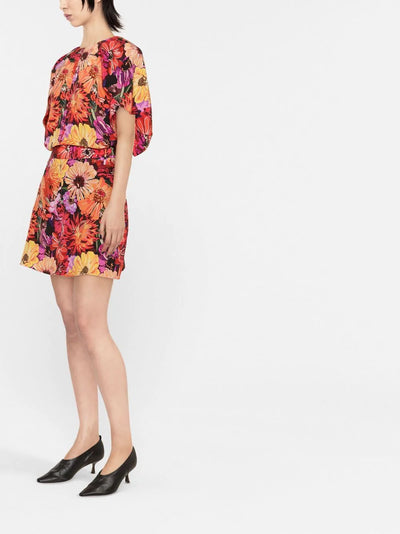 Floral-print Silk Mini Dress - Orange Multi