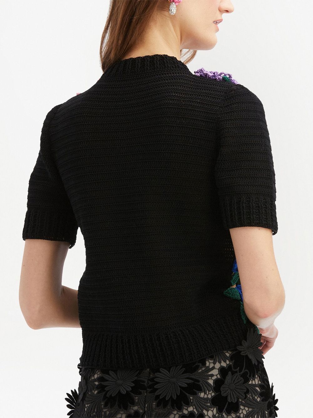 Floral-Embroidered Knitted Top - Black Multi