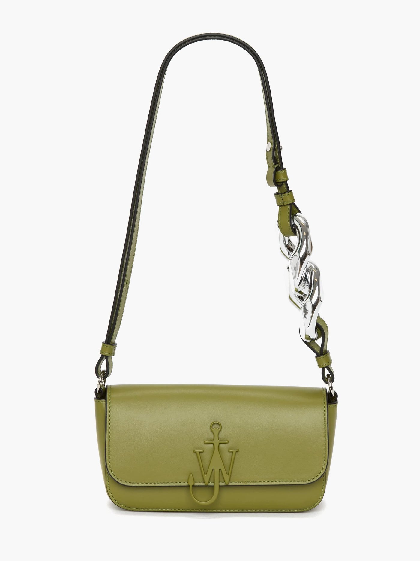 ANCHOR CHAIN BAGUETTE LEATHER SHOULDER BAG - Green