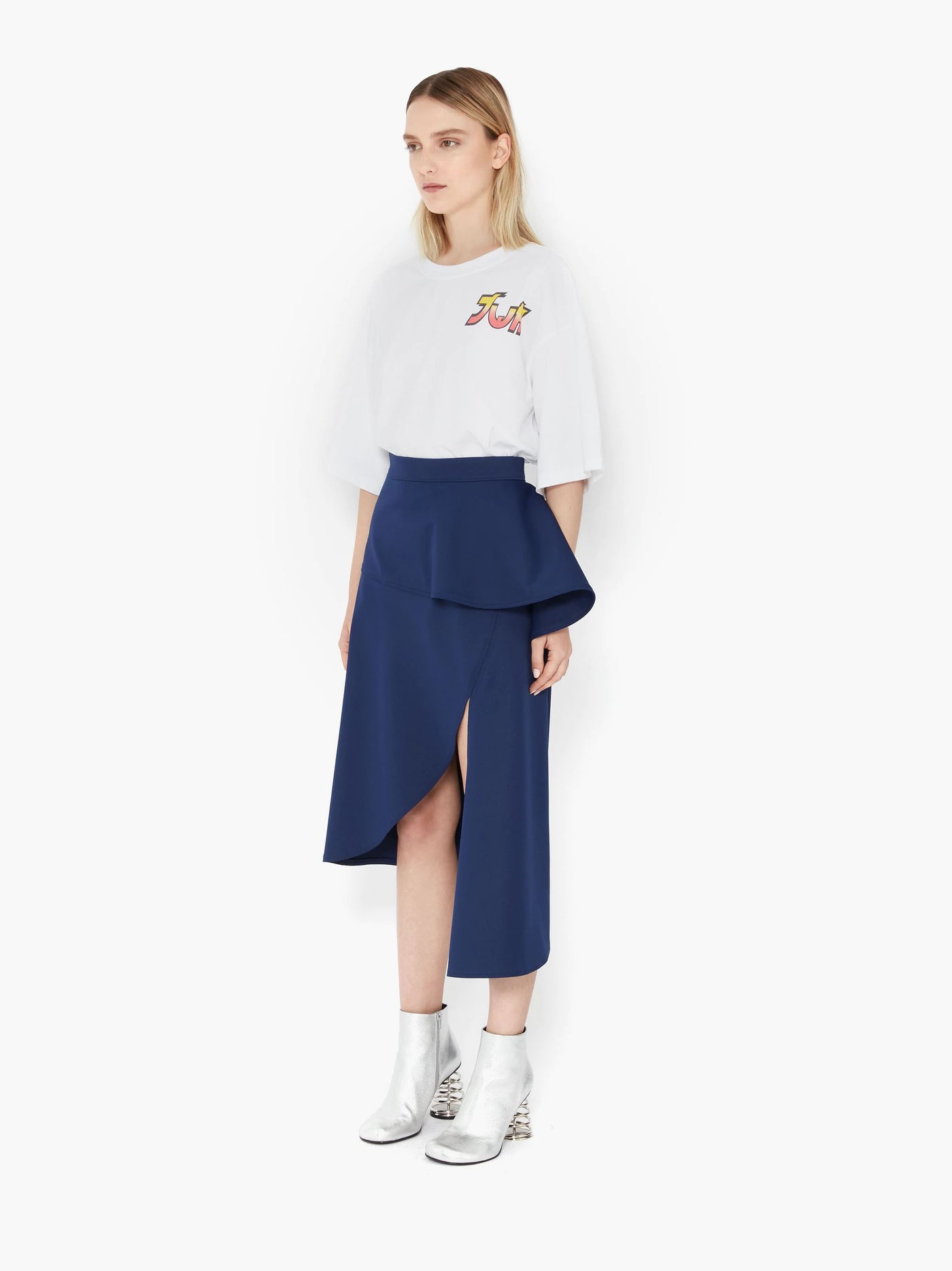 PEPLUM SLIT SKIRT - Oxford Blue