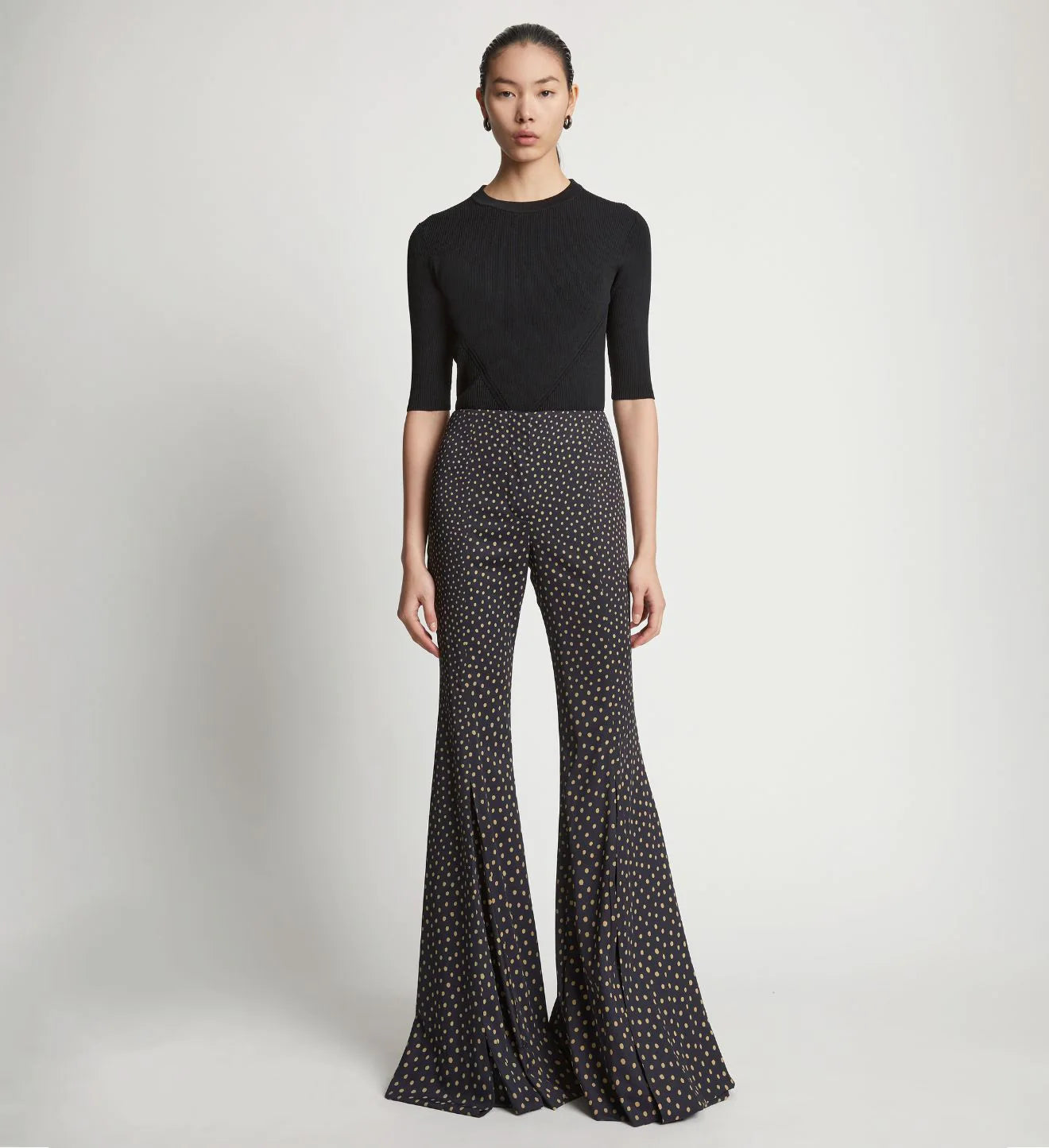 Printed Dot Wide Leg Pants - Khaki Multi