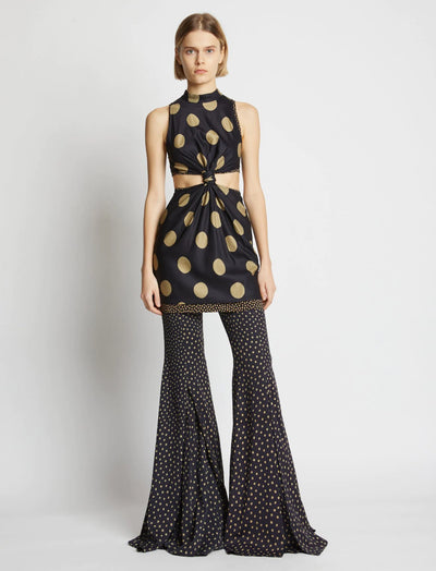 Printed Dot Wide Leg Pants - Khaki Multi