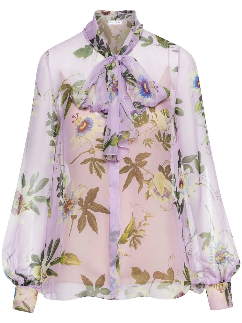 Passionflower tie-collar blouse - Lavender Purple