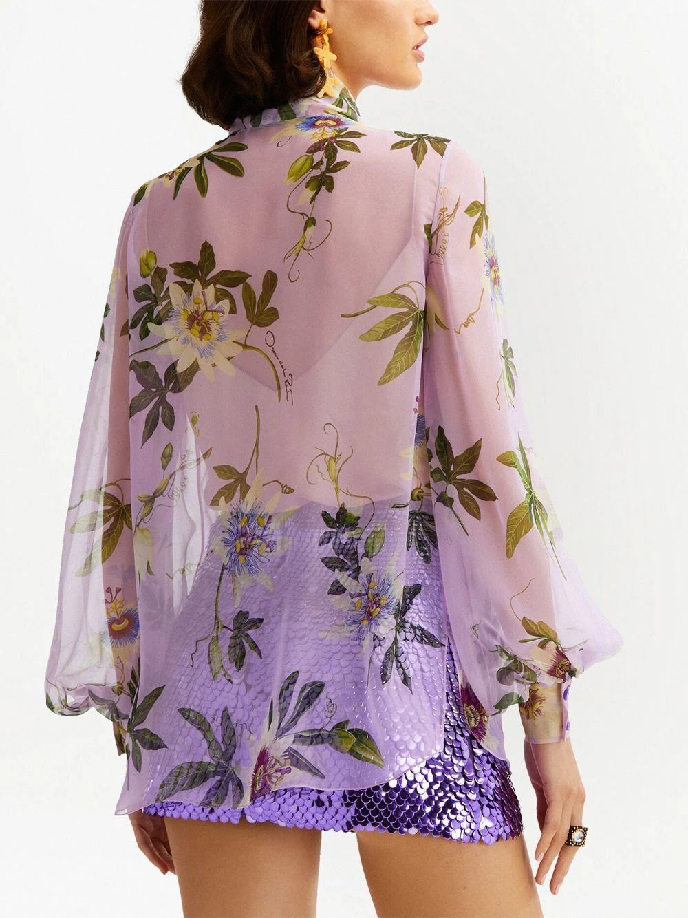 Passionflower tie-collar blouse - Lavender Purple