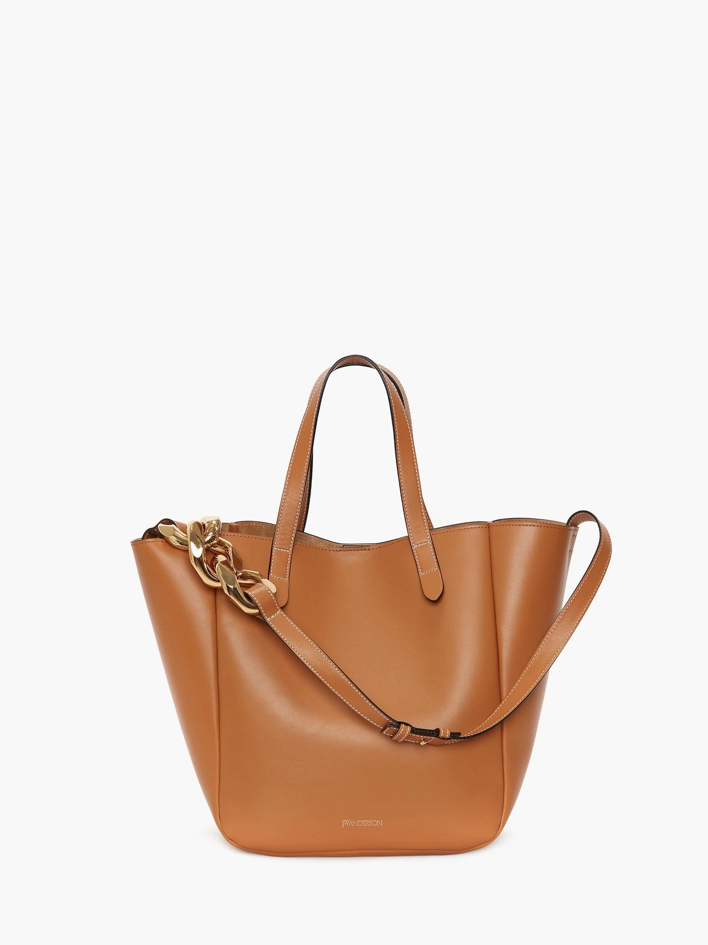 SMALL CHAIN LEATHER CABAS BAG - Pecan
