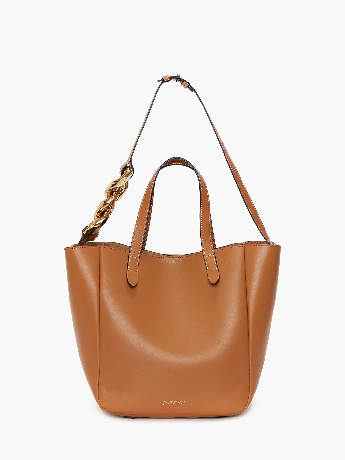 SMALL CHAIN LEATHER CABAS BAG - Pecan