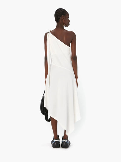 ONE SHOULDER BUCKLE DRESS - White