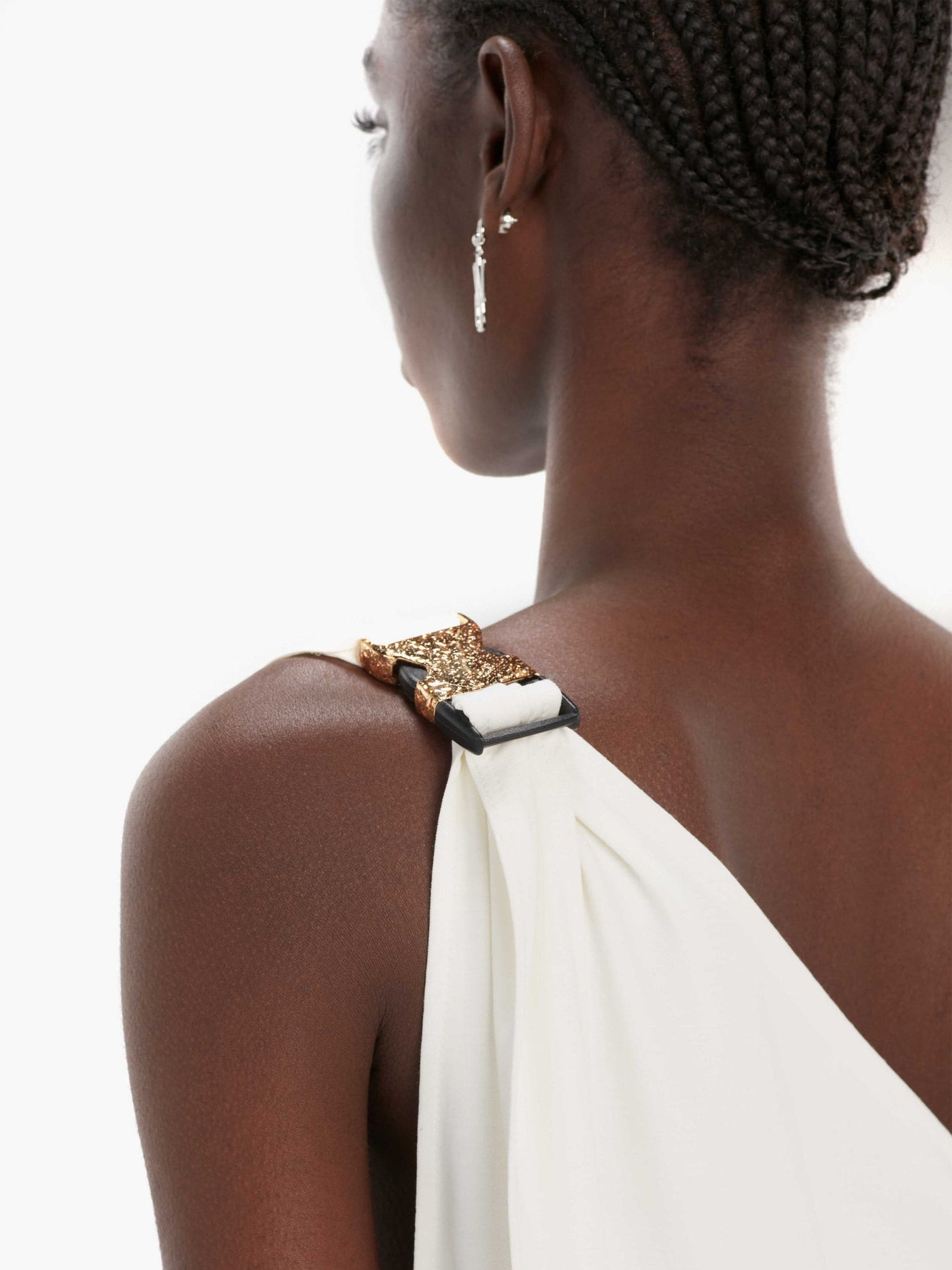 ONE SHOULDER BUCKLE DRESS - White