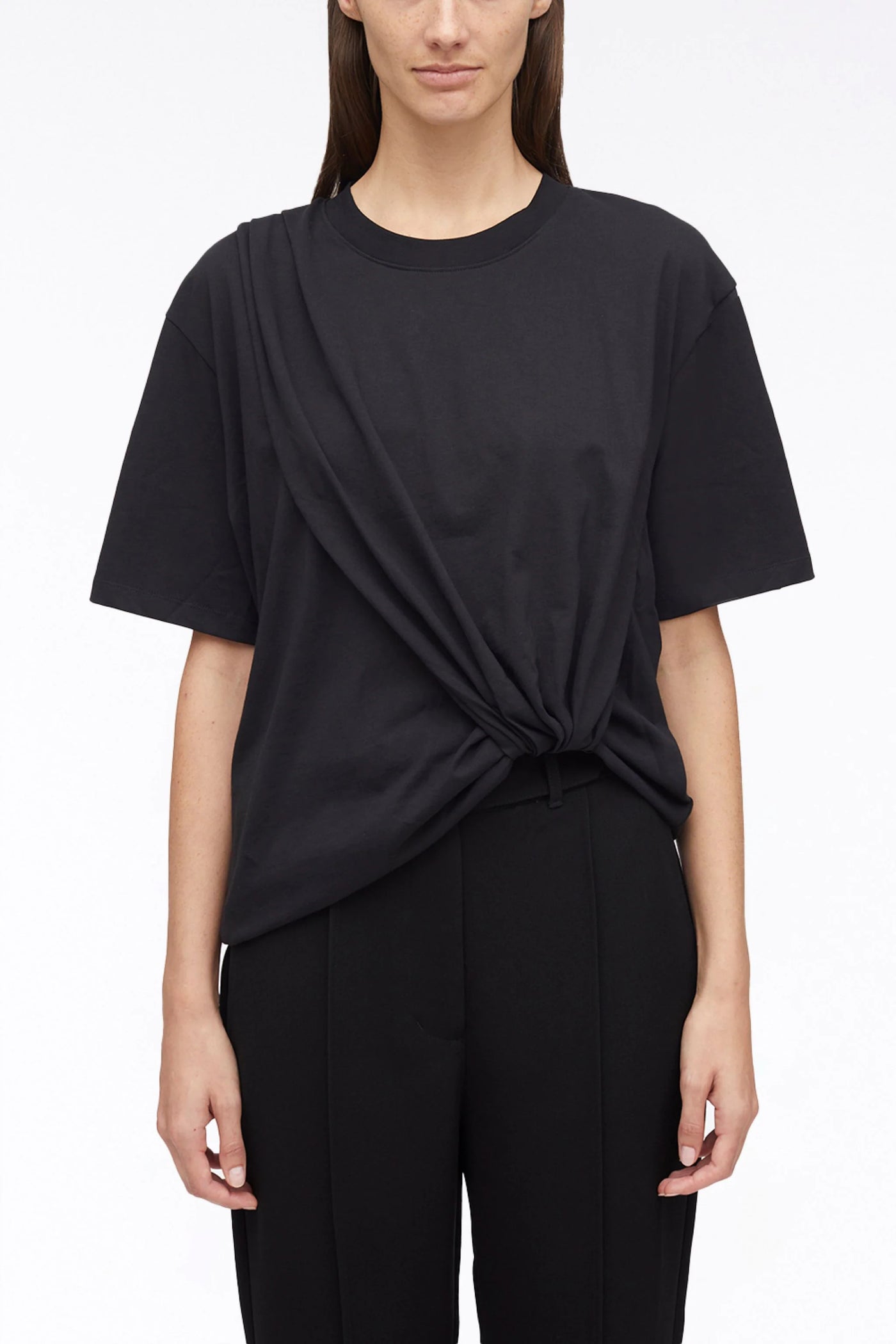 Short Sleeve Draped Cotton Jersey T-Shirt - More Colors Available