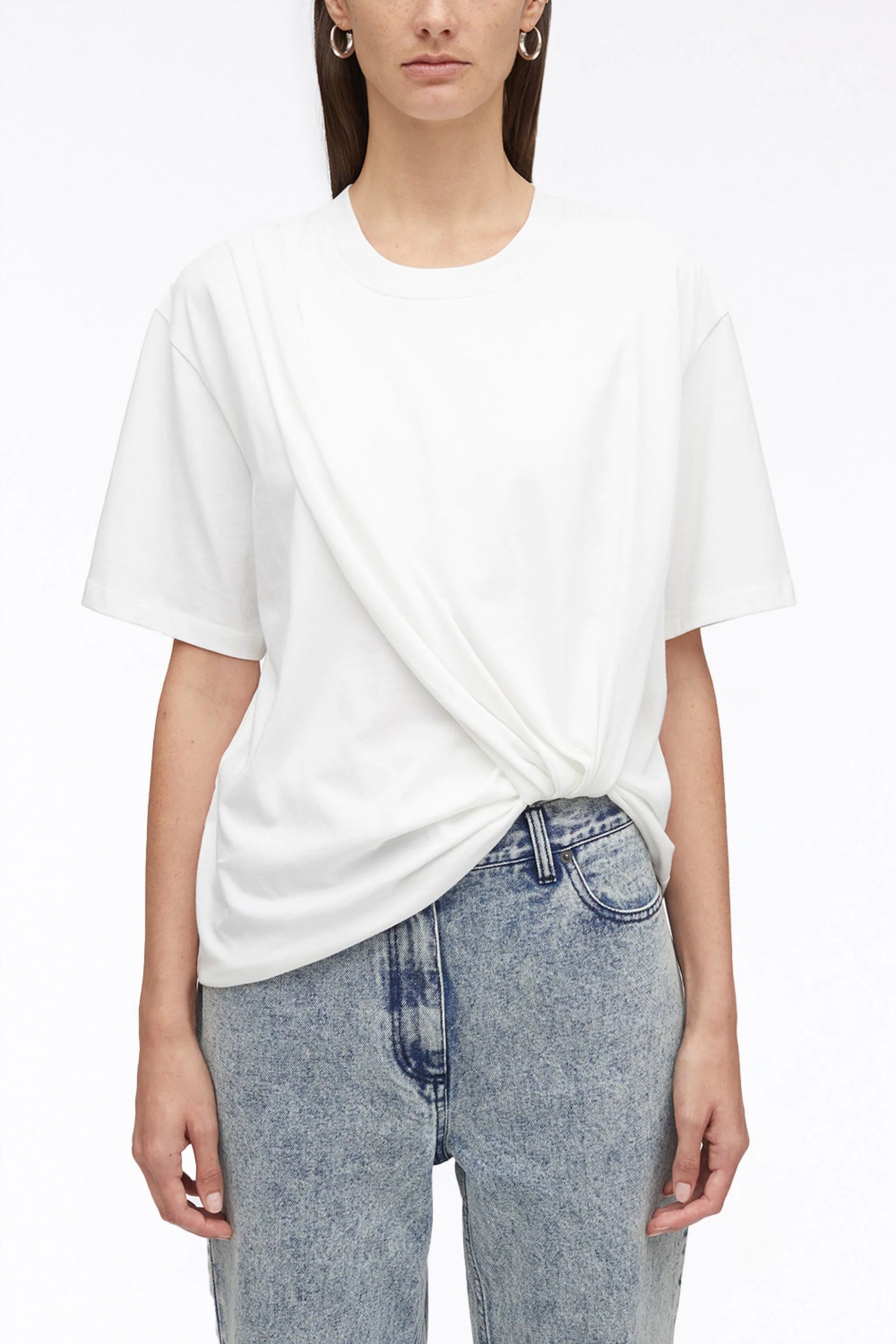 Short Sleeve Draped Cotton Jersey T-Shirt - More Colors Available