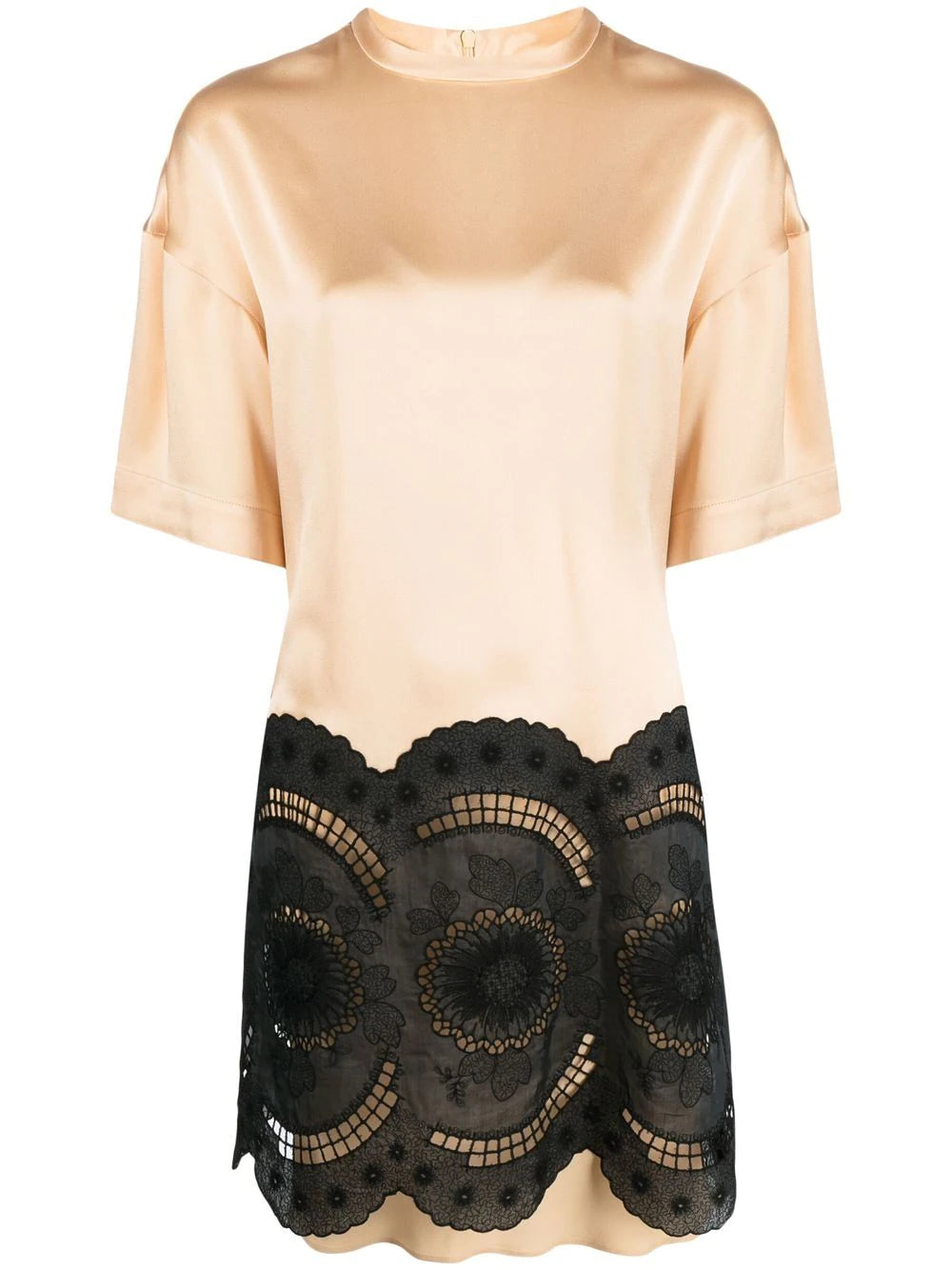 Lace-embroidered Mini Dress - Black/Beige