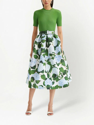 HYDRANGEA FAILLE MIDI SKIRT - White/Blue