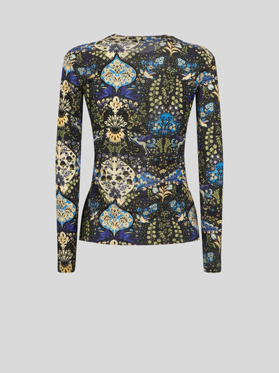 JERSEY JUMPER WITH FLORAL PRINT AND PEGASO - Black Multi