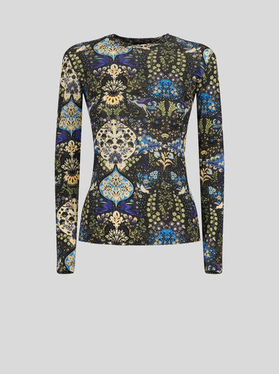 JERSEY JUMPER WITH FLORAL PRINT AND PEGASO - Black Multi